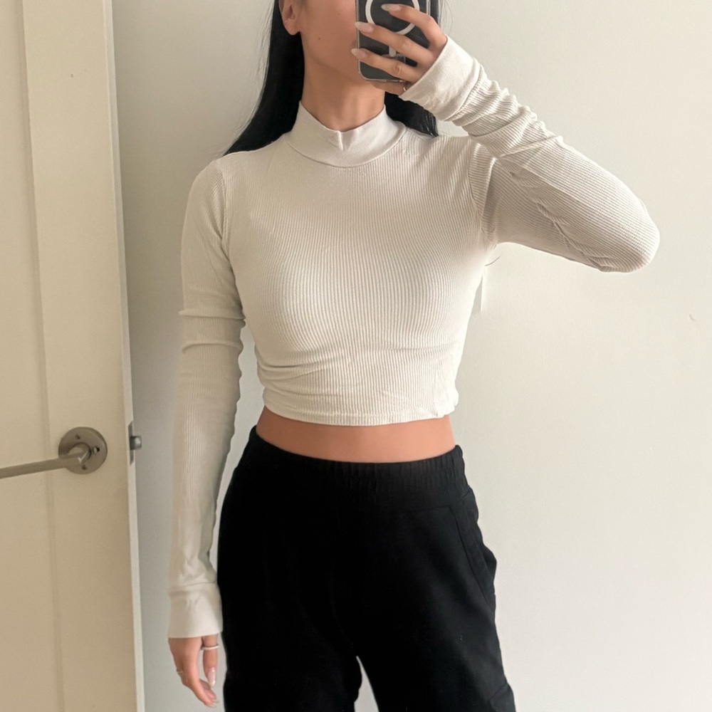 Talentless Long Sleeve Waffle Crop Top in Bone
